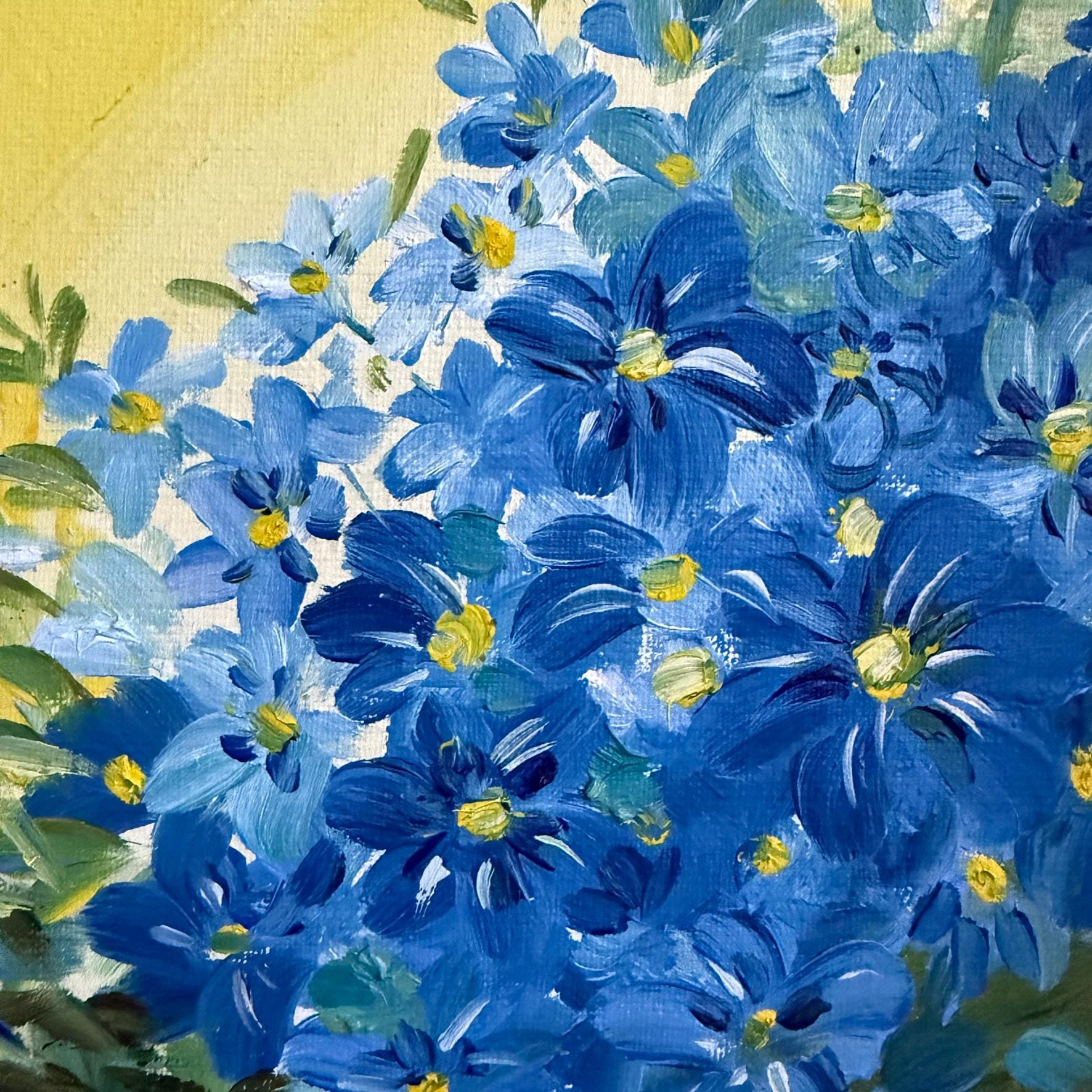 花の壁アート油絵植物アート絵画オリジナルワスレナグサの花小さな絵画