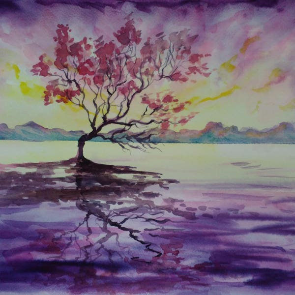 Purple tree of life, wall decor for girl gift for wife birthday gift, watercolor painting tree of life art decor Ocean painting Sea painting