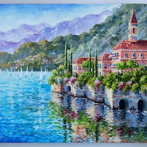 Lake Como Italy landscape oil painting on canvas original commission painting Landscape painting italian landscape impressionist art custom