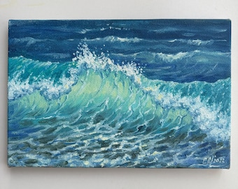 キャンバスに描かれた海の絵アート オリジナル絵画 印象派アート 海事