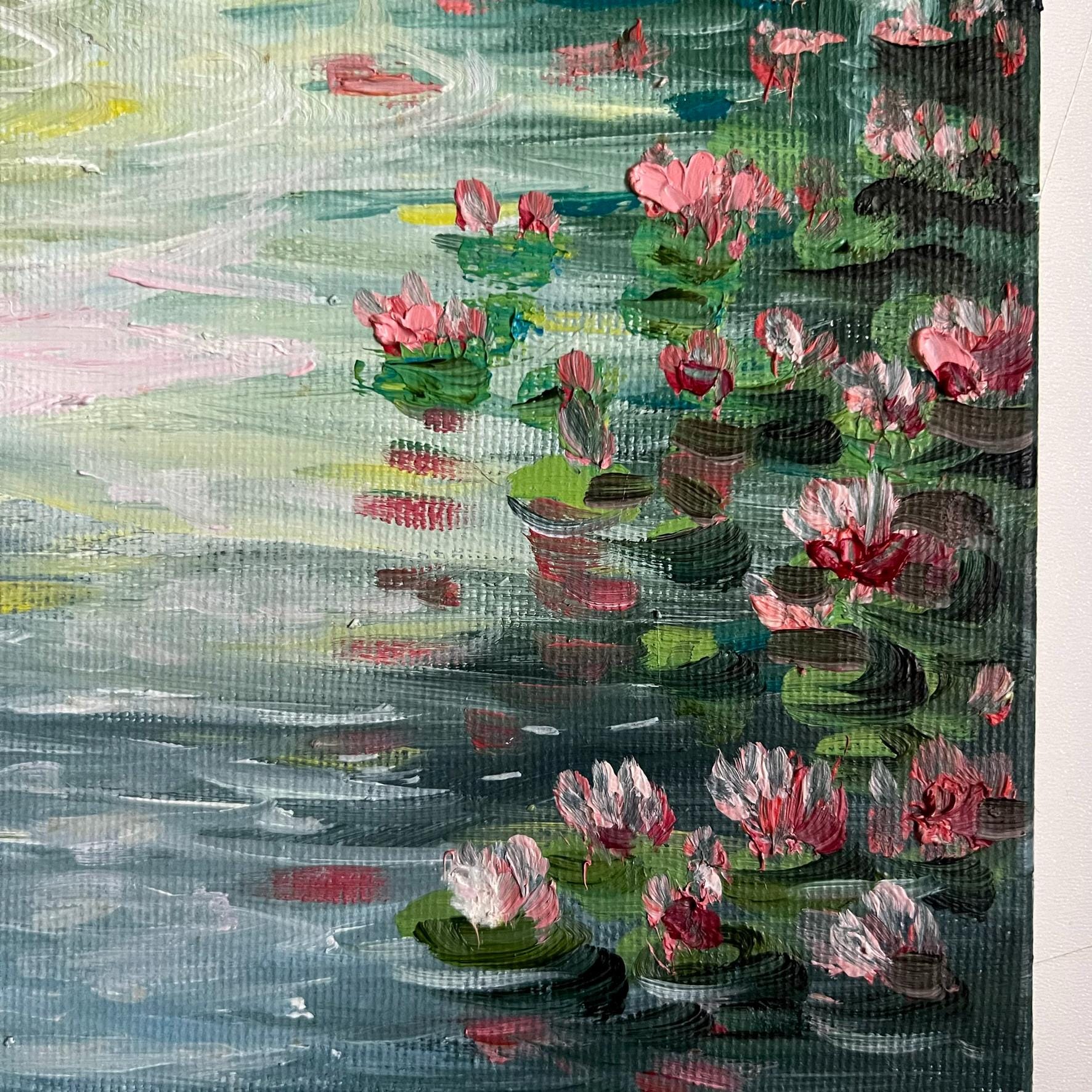 蓮の油絵 キャンバスアート 印象派の絵画 花の風景画 オリジナル絵画