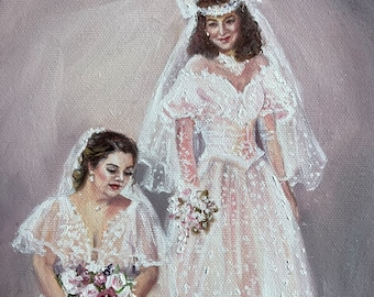 Peinture sur commande Portrait de mariage Generation à partir d'une photo Peinture à l'huile sur toile de mariage personnalisée, cadeau personnalisé pour une mère le jour du mariage