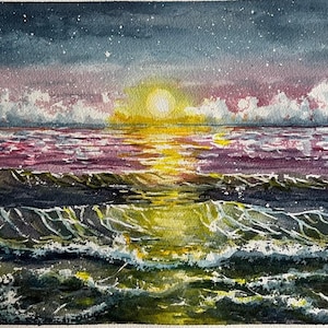 Ocean Watercolor painting Beach watercolor art impressionist watercolor landscape painting Ocean art Handmade watercolor beach lover gift