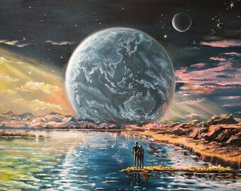 絵画　宇宙　海　イラスト　キャンバス 絵画宇宙海イラストキャンバス