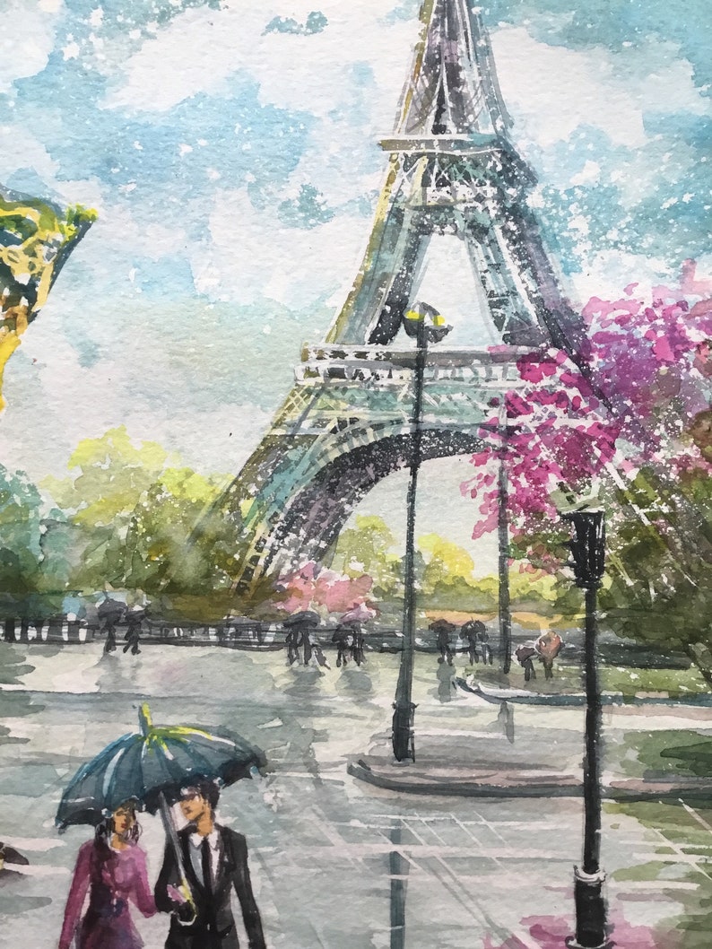 Paris Watercolor painting rainy street Paris painting city | Etsy