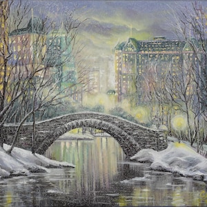 New York poster print of painting Christmas New York printable Central park print on canvas art for living room New York fineart printable