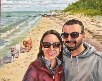 Commissionato dipinto su tela ritratto di famiglia personalizzato da foto regalo di pittura commemorativa del cane pittura a olio personalizzata regalo per amante dei cani per i genitori di cani