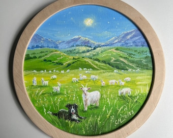 Ukrainian Landscape painting on canvas original Impressionist painting Goats Painting Speep painting Farm animal framed painting farmhouse