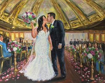 Peinture sur commande à partir d'une photo, cadeau de peinture de mariage, portrait de mariage, toile d'art, cadeau original pour femme, peinture à l'huile personnalisée, cadeau personnalisé