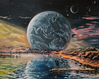 Space painting cosmic wall art commission painting on canvas custom oil painting Galaxy artwork Night sky wall decor fantastic planet Star