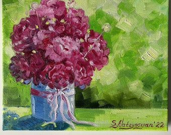 Peony painting flowers bouquet in vase oil painting Ukraine art flower painting original peony flower painting on canvas pink rose peonies