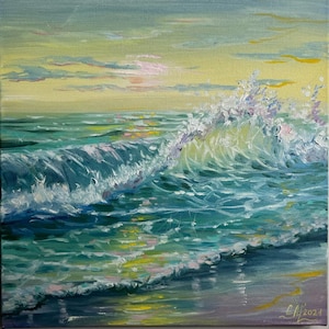 Original Oil Painting on Canvas: Sunny Beach Seascape - 12x12&quot; Coastal Art