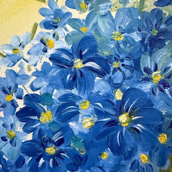 花の壁アート油絵植物アート絵画オリジナルワスレナグサの花小さな絵画