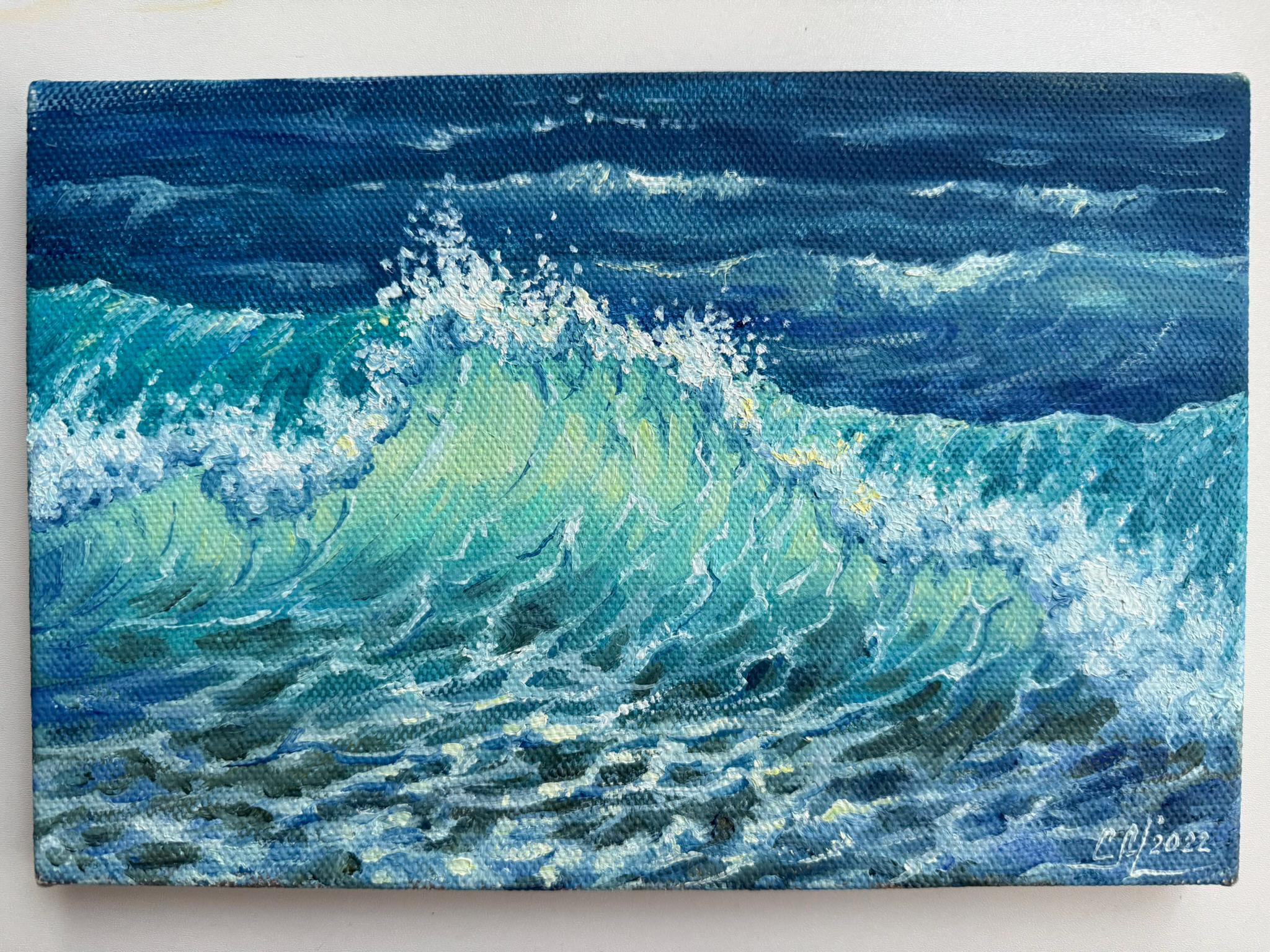 キャンバスに描かれた海の絵アート オリジナル絵画 印象派アート 海事