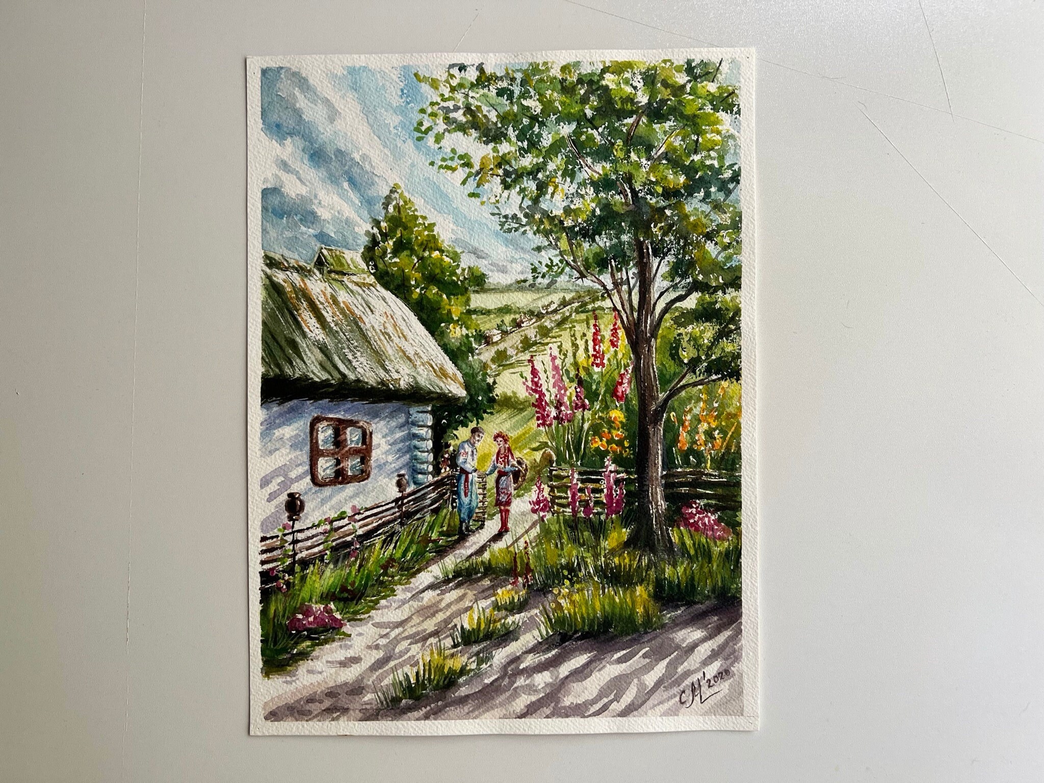 Original Watercolor Painting Ukrainian Village Scene Hand-painted Ukrainian Landscape Watercolor Artwork Scenic Ukrainian art One of a kind