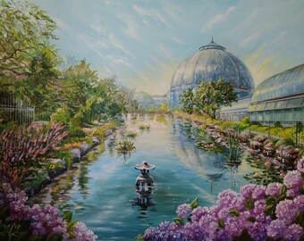 Dipinto su commissione Arte del paesaggio Dipinto ad olio su commissione Dipinti sullo skyline di Detroit Dipinto ad olio su misura dipinto originale da giardino fiore