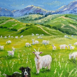 Ukrainian Landscape painting on canvas original Impressionist painting Goats Painting Speep painting Farm animal framed painting farmhouse image 5