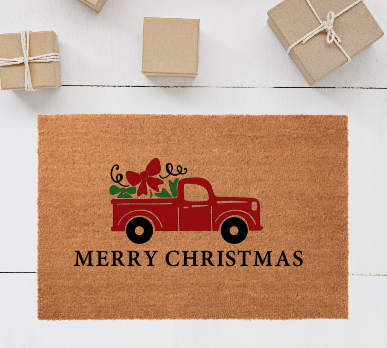 Merry Christmas Red Truck Custom Doormat Mat Door Etsy