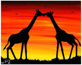 giraffe at sunset 11x14 inches