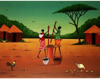 African women at work preparing food 36'x24' inches