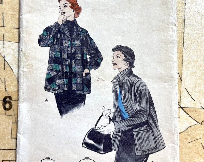 Butterick 7044 50s Jacket Sewing Pattern 1950s Womens Oversize Boxy Jacket Vintage Sewing