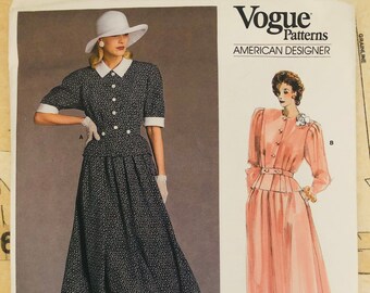 UNCUT Vintage Women/'s Sewing Pattern Size 12 Vogue 1861 Albert Nipon 80s Style Outfit Skirt Jacket Blouse Button Front Fitted Pleated Tucks
