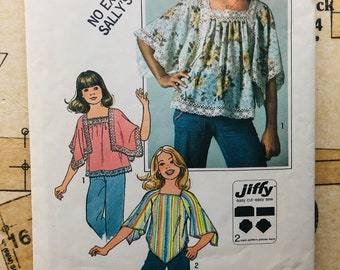 vintage 1970s red rainbow calico bell angel sleeve hippie peasant top festival handkerchief bandana crochet lace trim drawstring 70s Medium