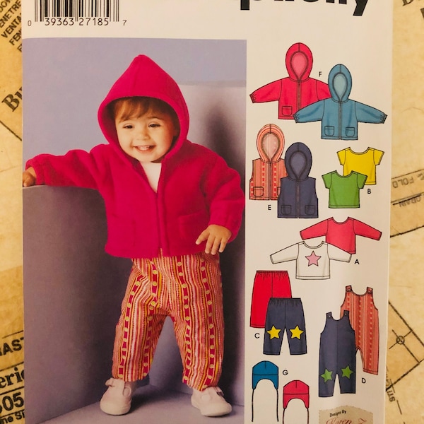 Simplicity 5316 Baby Sewing Pattern Size XXsmall XSmall Small Medium Large S5316 Overalls Jacket Vest Pants Knit Top Hat Stretch Knit UNCUT