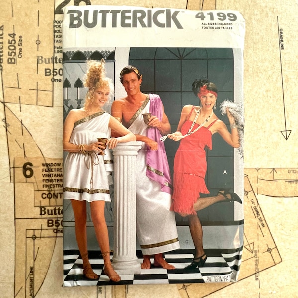 Butterick 4199 Mens Costume Sewing Pattern Ancient Greek Costume Greek Dress Costume Flapper Dress Halloween Womens Mens Size XS - L UNCUT