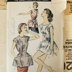 Advance 7878 Vintage 50s Womens Sewing Pattern Size Medium 14 16 Cobbler Apron Poncho Tie Back Cover Up Beach Mini Dress Pockets Retro CUT