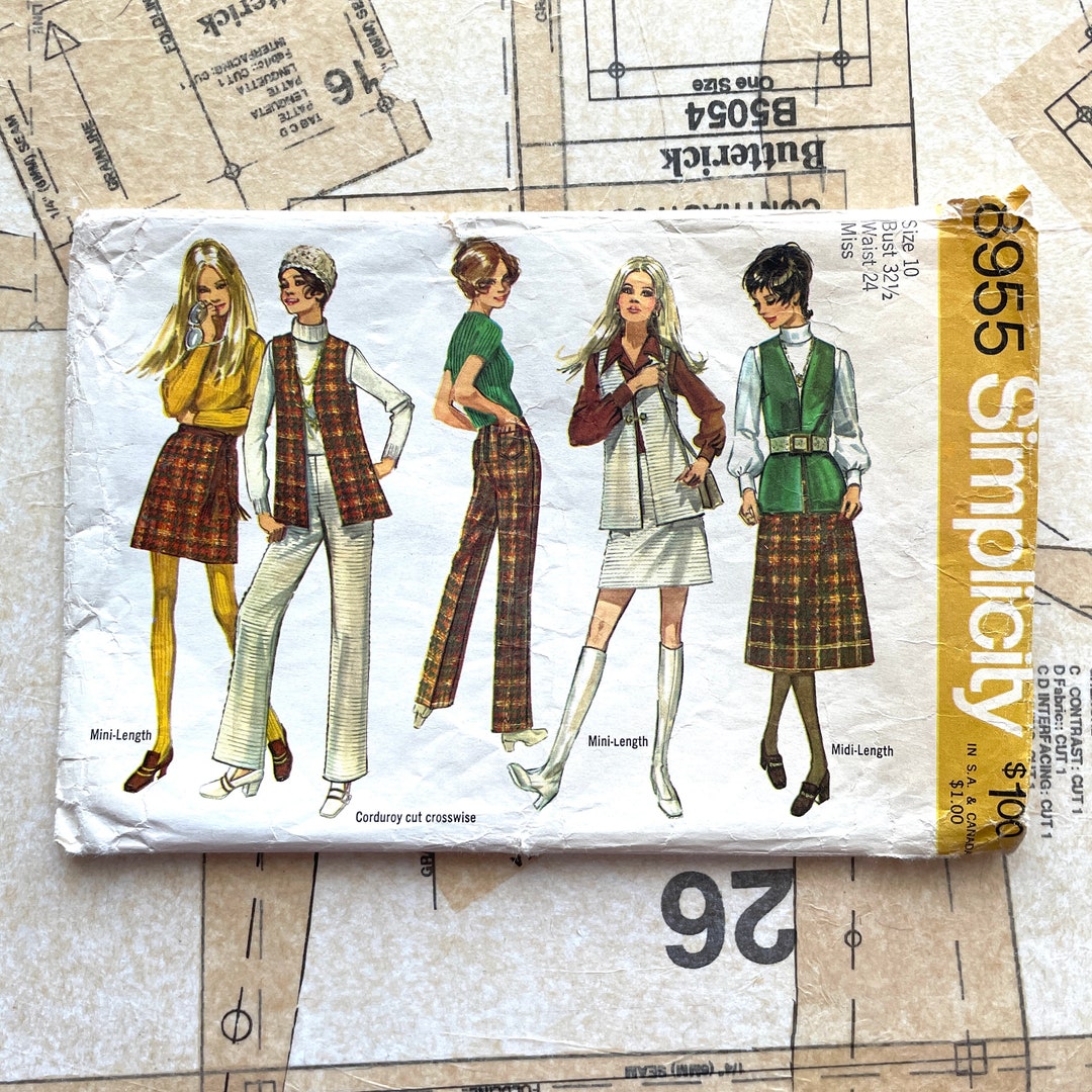 Simplicity 8955 70s Outfit Pattern A Line Skirt Vest and Pants Mod 70s ...