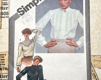 Simplicity 9809 Women's Blouse Sewing Pattern Size 8 Vintage 80s Shirt Pattern Button Up Classic Shirt Pattern Top Victorian Style CUT