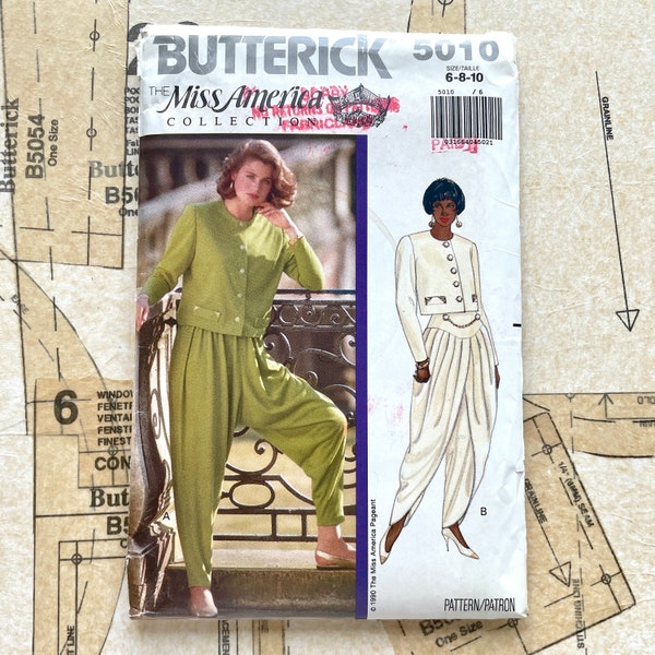 Butterick 5010 Harem Pants Pattern 80s 90s Style Loose Fitting Boxy Jacket and Pleated Loose Fitting Pants Womens Size 6 8 10 Vintage UNCUT
