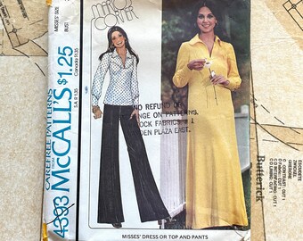 Mccalls 4393 70s Yoked Dress Pattern Marlos Corner Dress Top and Pants Pattern Yoke Top Collar Womens Size 6 Bust 30 1/2 Vintage 70s CUT