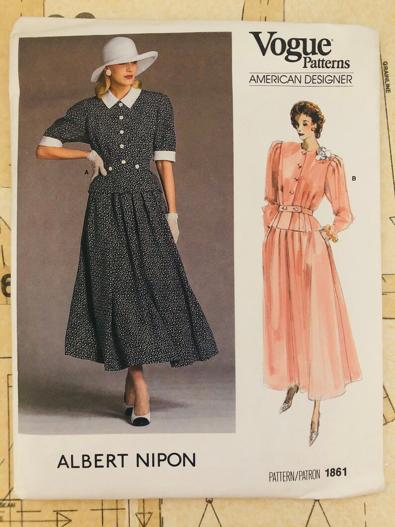UNCUT Vintage Women/'s Sewing Pattern Size 12 Vogue 1861 Albert Nipon 80s Style Outfit Skirt Jacket Blouse Button Front Fitted Pleated Tucks
