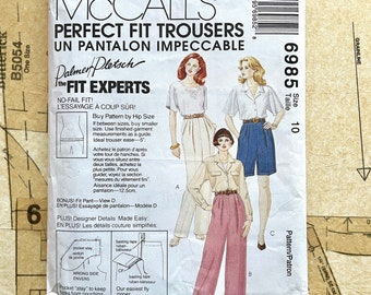 Mccalls 6985 Pant Sewing Pattern Perfect Fit Trousers Dress Pants Pant Sloper Fit Pattern Loose Fit Pleated Womens Size 10 Vintage UNCUT