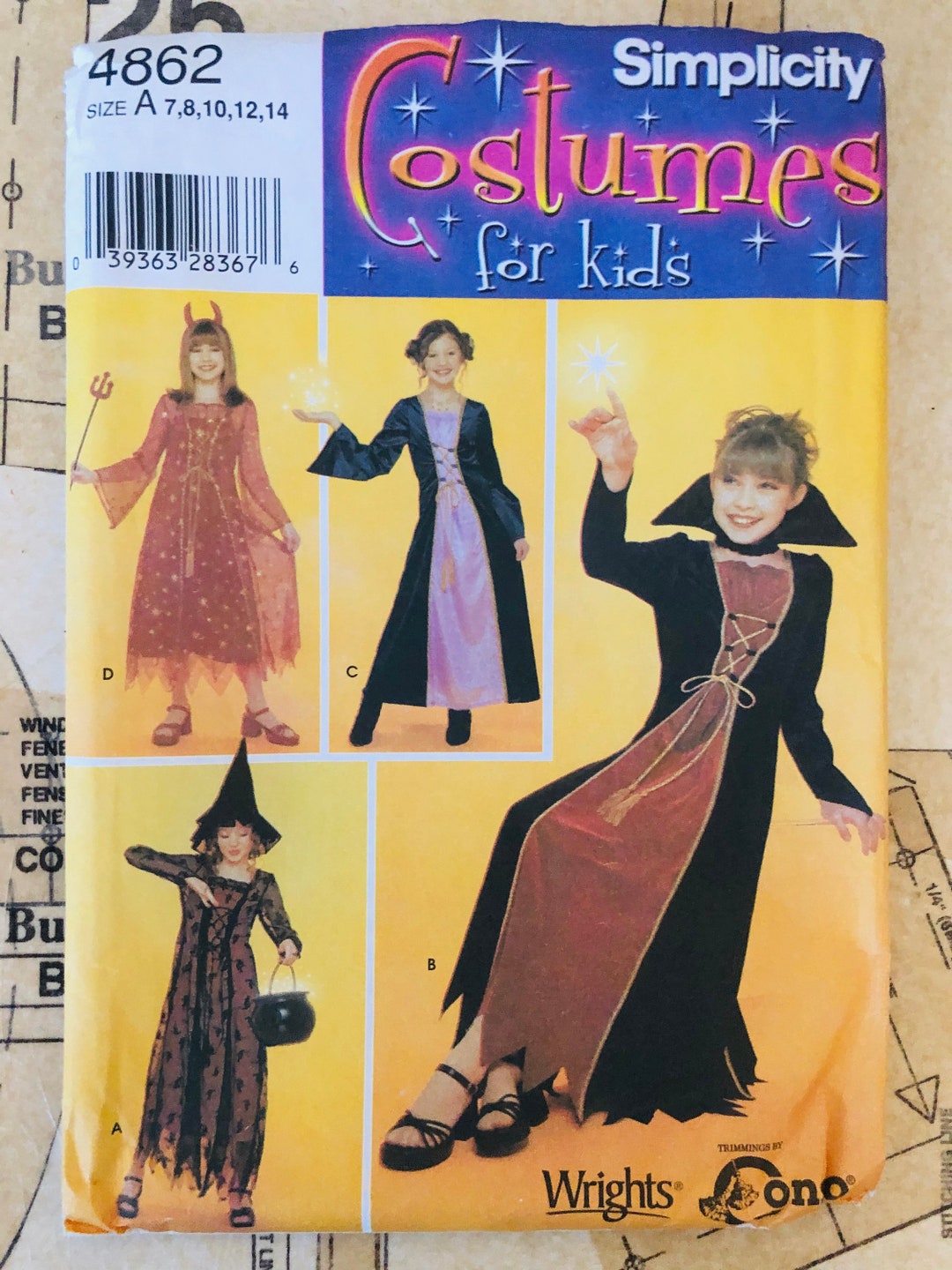 Simplicity 4862 Girls Costume Sewing Pattern Size 7 8 10 12 14 Witch ...
