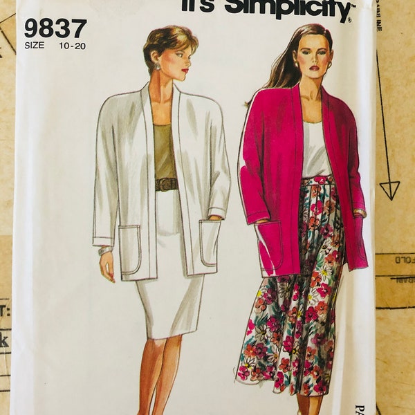 Simplicity 9837 Womens Sewing Pattern Size 10 12 14 16 18 20 Pleated Skirt Slim Skirt and Unlined Jacket 90s Loose Fitting Dolman UNCUT