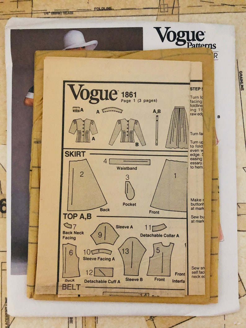 UNCUT Vintage Women/'s Sewing Pattern Size 12 Vogue 1861 Albert Nipon 80s Style Outfit Skirt Jacket Blouse Button Front Fitted Pleated Tucks