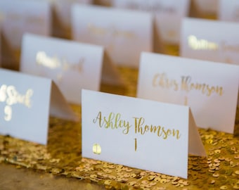 Place Cards with Food Icons, Escort Cards, Name Cards, Flat Name Cards, Tented Name Cards, Handmade, Foil Place Cards, Wedding