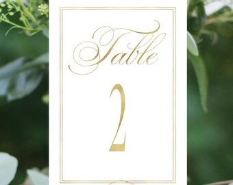 Gold Foil Wedding Table Numbers: Traditional Script, 4x6