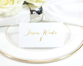 Gold Foil Wedding Place Cards: Fancy Calligraphy Name Cards