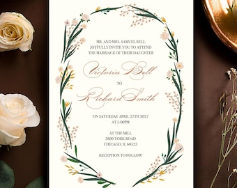 Blossom Rose Gold Foil Wedding Invitations: Green & Blush