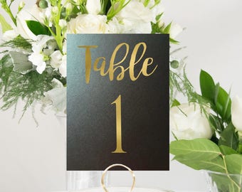 Black and Gold Foil Table Numbers Handmade Wedding #0102NB