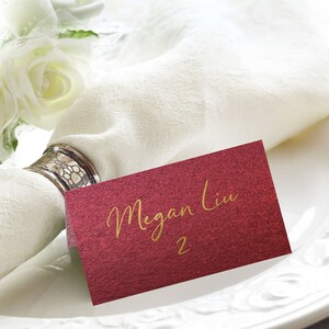 Maroon and Gold Foil Wedding Place Cards, Escort Cards, Name Cards, Flat Name Cards, Tented Name Cards, Handmade, Foil Place Cards, Wedding image 1