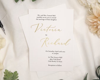 Gold Foil Wedding Invitation: Modern Script, Vellum Invite