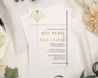 Gold Foil Art Deco Wedding Invitation