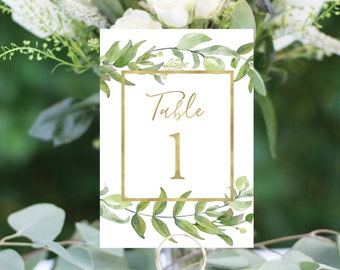 Gold Table Numbers, Green Floral Table Numbers, Wedding Table Numbers, Rustic Table Numbers, Foil Table Numbers,  #1116 4x6