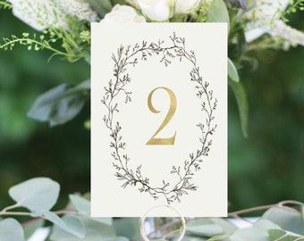 Vintage Floral Frame Ivory and Gold Foil Wedding Table Numbers, Gold Table Number Cards, Wedding Table Number, Free Shipping! #1170 4x6