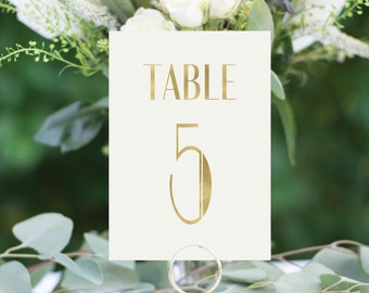 Art Deco Gold Foil Table Numbers: 4x6 Wedding Reception Decor